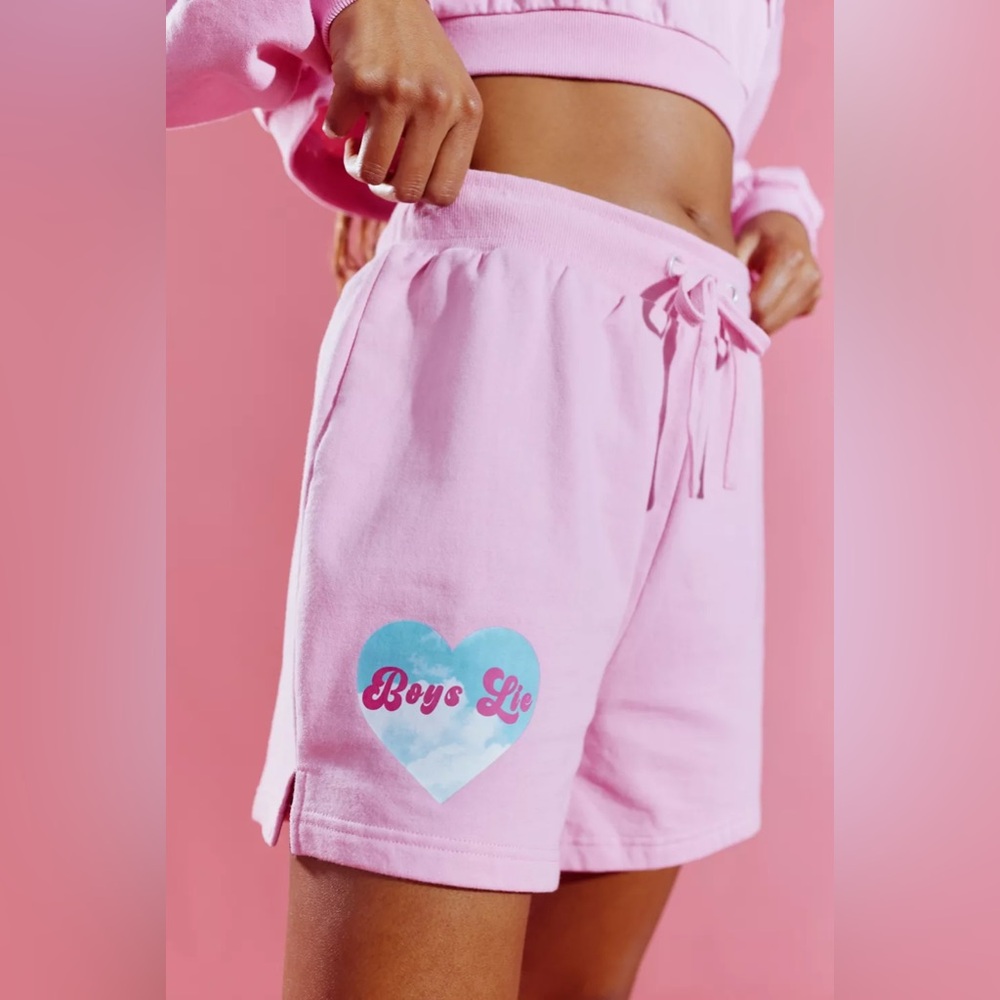 Boys Lie Pink Athletic Shorts with Blue Heart Logo
